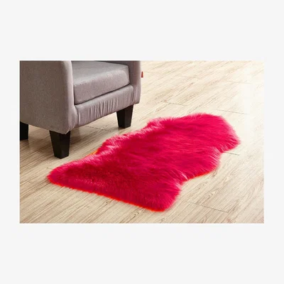 The Range Abaseen Faux Fur Sheepskin Rug, Soft Fluffy Shaggy Sheep Fur Rug Chair and Cover - Red