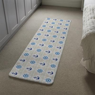 The Range Nautical Elements On Striped Background Runner Rug - Blue