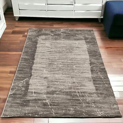 The Range Grey Bordered Contemporary Living Room Rug - Ziegler - Grey