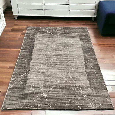 The Range Grey Bordered Contemporary Living Room Rug - Ziegler - Grey