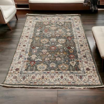 The Range Sage Green Oriental Fringed Traditional Living Room Rug - Ziegler - Green