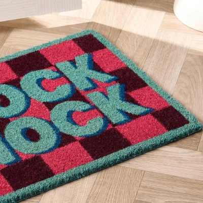 The Range OHS Knock Knock Printed Coir Mat - Pink/Blue