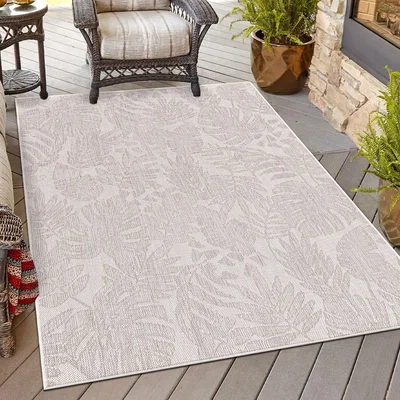 The Range California Leaf Indoor and Outdoor Rug - Neutral / 120cm
