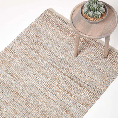 The Range Homescapes Madras Leather Hemp Rug - Natural / 244cm