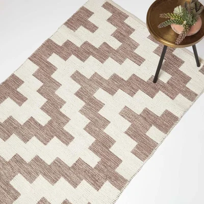 The Range Malina Brown and Natural Kilim Cotton Rug - Brown/Natural / 150cm