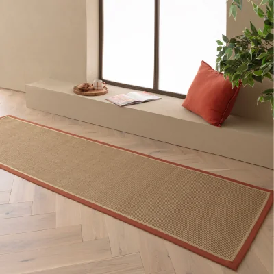 The Range Bordo Herringbone Khaki Jute Area Rug - Beige / 68 x 240cm