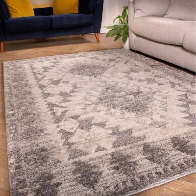 The Range Grey White Bordered Geometric Soft Scandi Shaggy Area Rug - Grey / 290 x 200cm