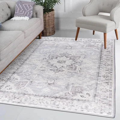 The Range Vernal Sierra Grey, Blue and White Machine Washable Rug - Grey / 152 cm x 213 cm