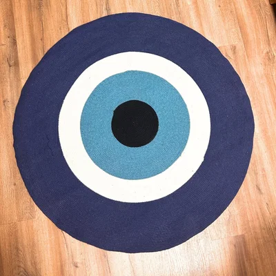 The Range Cotton Rope Evil Eye Motif Rug - Blue