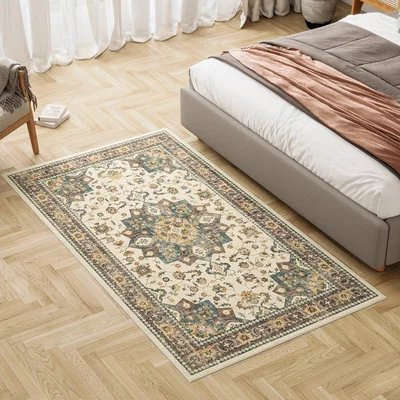 The Range Washable Rug Cream Vintage Non-Slip Hallway Rug Traditional - Beige & Multi / 150cm