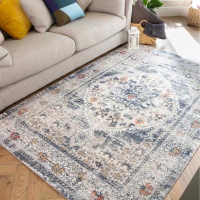 The Range Navy Blue Traditional Bordered Zero Pile Distressed Rug - Navy Blue / 150 x 80cm