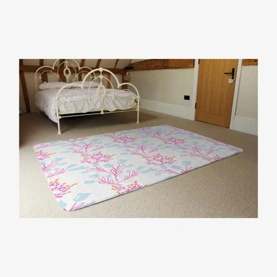 The Range Pink  Blue Flower Design Rug - Pink / 230cm