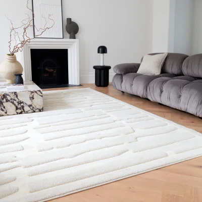 The Range Plain Carved Valley Ivory Path Rug - White - Ivory