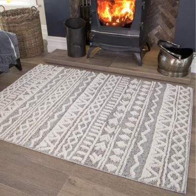 The Range Grey White Aztec Geometric Soft Scandi Shaggy Area Rug - Grey / 230 x 160cm