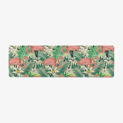 The Range Abstract Flamingos with palm leaves Designer Runner Rug - Green