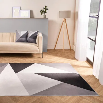 The Range Geo Print Washable Rug - Grey / 120cm