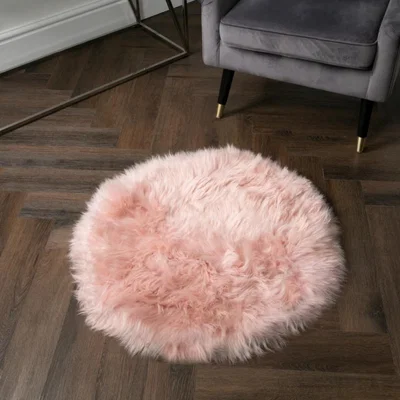 The Rug Seller Beaumont Round New Zealand Sheepskin Rug in Pink70x70cm