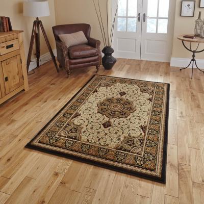 The Rug Seller Heritage 4400 Traditional Medallion Rugs in Black Cream&nbsp;200x290cm
