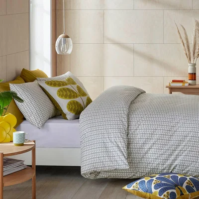The Rug Seller Tiny Stem Cotton Bedding Duvet Cover and Pillowcase by Orla Kiely in Light Cool Grey&nbsp;135x200cm