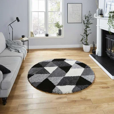 The Rug Seller Royal Nomadic Geometric Round Circle Rugs 7611 in Black White&nbsp;160x160cm