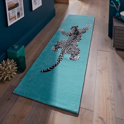 The Rug Seller Climbing Jaguar Modern Wool Runner Rugs in Light Blue70x300cm