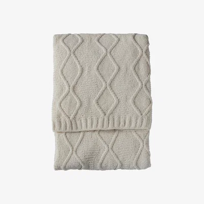 The Rug Seller Chenille Knit Cable Kilburn & Scott Throw in Cream130x170cm