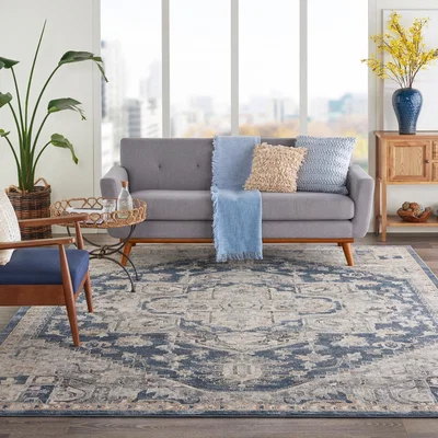 The Rug Seller Quarry Modern Print Rugs QUA08 in Ivory Blue by Nourison