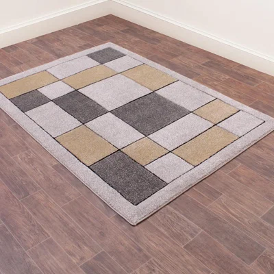 The Rug Seller Orbit Blocks Geometric Abstract Rugs in Gold Yellow80x150cm