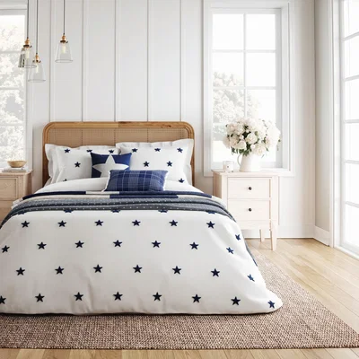 The Rug Seller Long Island Star Bedding by Helena Springfield in Navy White&nbsp;140x200cm