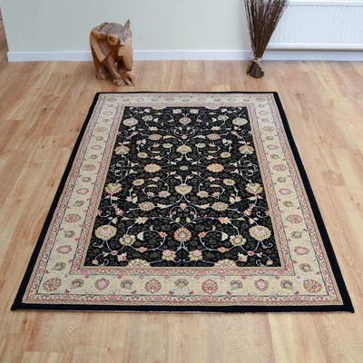 The Rug Seller Noble Art Traditional Bordered Rugs 6529 090 in Black&nbsp;80x160cm