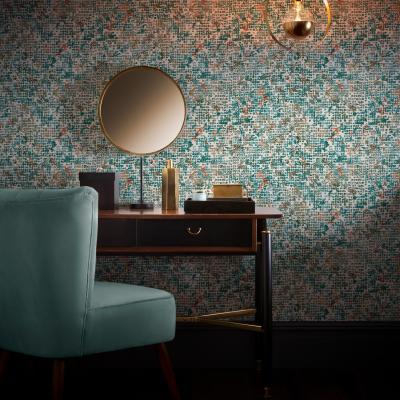 The Rug Seller Scintilla Wallpaper W0154 04 by Clarke and Clarke in Teal Spice&nbsp;Roll