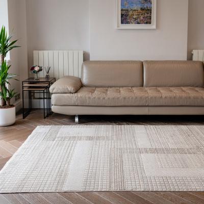 The Rug Seller Onyx ONX04 Grid Geometric Rugs in Silver Beige
