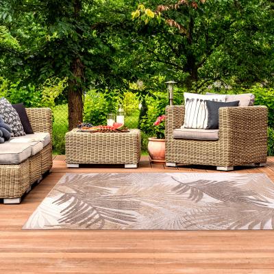 The Rug Seller Indoor Outdoor Tropical D400A Botanical Palm Leaf Print rug in Natural&nbsp;80x150cm