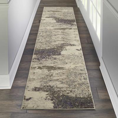 The Rug Seller Celestial Abstract Hallway Runner Rug CES02 in Ivory Grey by Nourison&nbsp;66x305cm