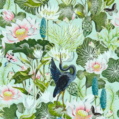 The Rug Seller Waterlily Wallpaper W0137 05 by Wedgwood in Mineral Blue&nbsp;Roll