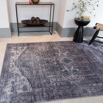 The Rug Seller Kaya Noor KY03 Traditional Persian Floral Rugs in Grey Silver