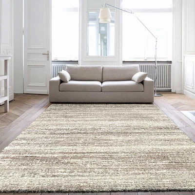 The Rug Seller Mehari Shaggy Striped Rugs 23094 6828 in Beige&nbsp;67x140cm