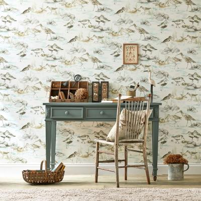 The Rug Seller Estuary Birds Wallpaper 216494 by Sanderson in Mist Ivory White&nbsp;Roll