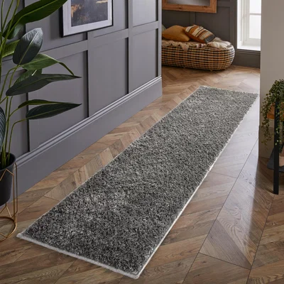 The Rug Seller Larissa Washable Plain Shaggy Runner Rug in Ghost Grey67x200cm