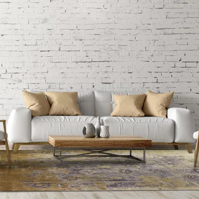 The Rug Seller Luxury Toros Distressed Ziegler Traditional Rug in Gold200x290cm