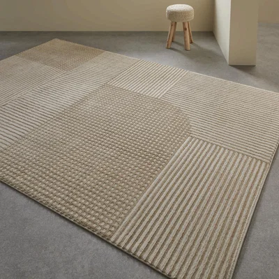 The Rug Seller Manhattan 8120 W Rugs in Plain Geometric Beige&nbsp;80x150cm