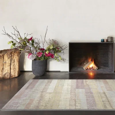 The Rug Seller Galleria Modern Abstract Carved Striped rugs 63599 9727 in Pink