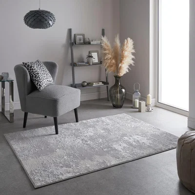 The Rug Seller Nebula NEB03 Modern Abstract Rug in Silver Grey White160x230cm