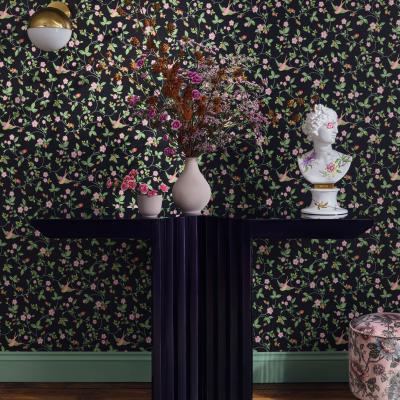The Rug Seller Wild Strawberry Wallpaper W0135 04 by Wedgwood in Noir&nbsp;Roll