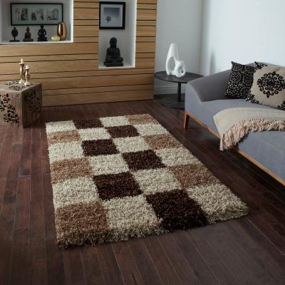 The Rug Seller Vista Shaggy Rugs 2247 Check Beige Brown