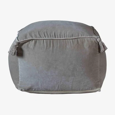 The Rug Seller Doubs Pouffe Velvet Footstool in Silver Grey by Luxe Tapi50x35cm