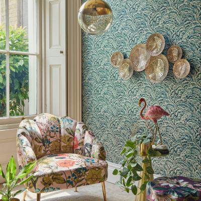 The Rug Seller Lumino Wallpaper W0142 03 by Clarke and Clarke in Kingfisher Gilver&nbsp;Roll