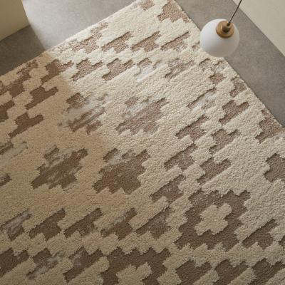 The Rug Seller Tribal 5090W Aztec Shaggy Rug in Beige Ivory200x285cm