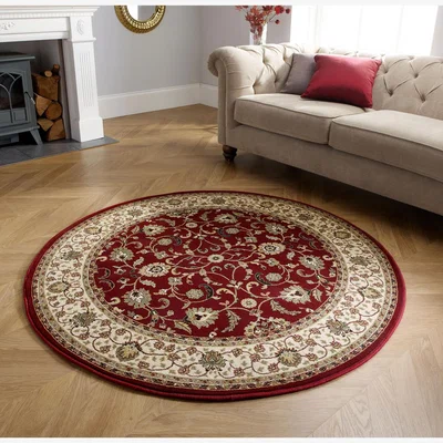 The Rug Seller Kendra Traditional Round Circle Rug 137 R in Red&nbsp;120x120cm