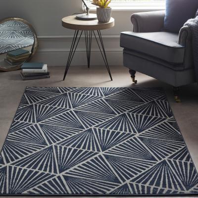 The Rug Seller Midnight Rose Triangle Modern Geometric Pattern Rug in Navy Blue